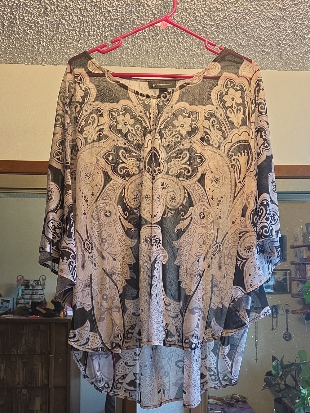 INC International Concepts Blush Pink and Black Paisley Tunic